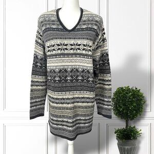 Lane Bryant Fair Isle Blue Tunic Sweater Wool Blend V Neck Venezia SZ 22/24